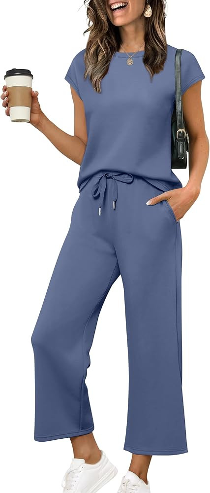 SAMPEEL Two Piece Sets for Women Summer Vacation Outfits Cap Sleeve Tops Lounge Matching Sets Clo... | Amazon (US)