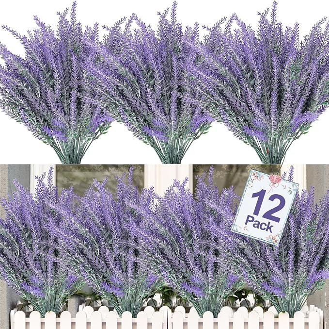 TURNMEON 12 Bundles Artificial Lavender Flowers Fake Flowers Artificial Plants Outdoor UV Resista... | Amazon (US)