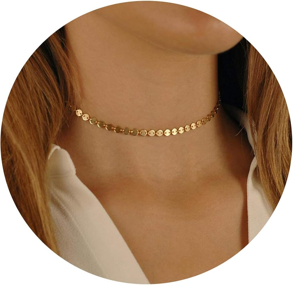 Lcherry Dainty Choker Necklace for Women 14K Gold Plated Choker Necklace Gifts for Her | Amazon (US)