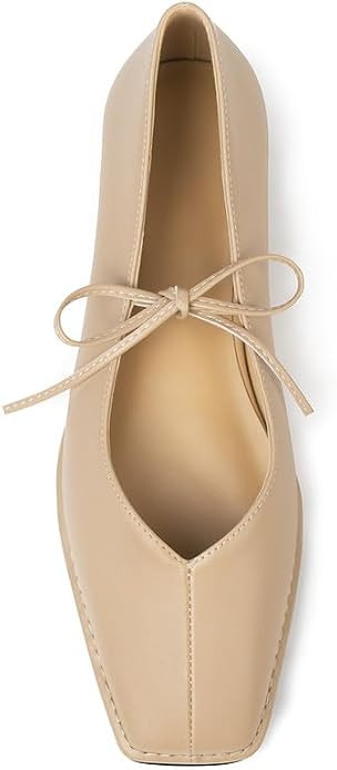 Square Toe Ballet Flats for Women Lace Up Blanket Stitch Sole Sewing Shoes Comfortable Casual Mar... | Amazon (US)