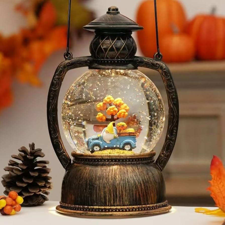 Fall Snow Globes, Blue Truck Pumpkin and Gnome Scene Snow Globes, Glittering Lantern with Timer, ... | Amazon (US)