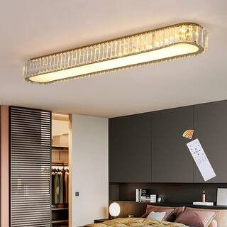 Genoci 38.6 in. 48-Watt Modern Gold Rectangle Dimmable Integrated LED Flush Mount with Clear Crys... | The Home Depot