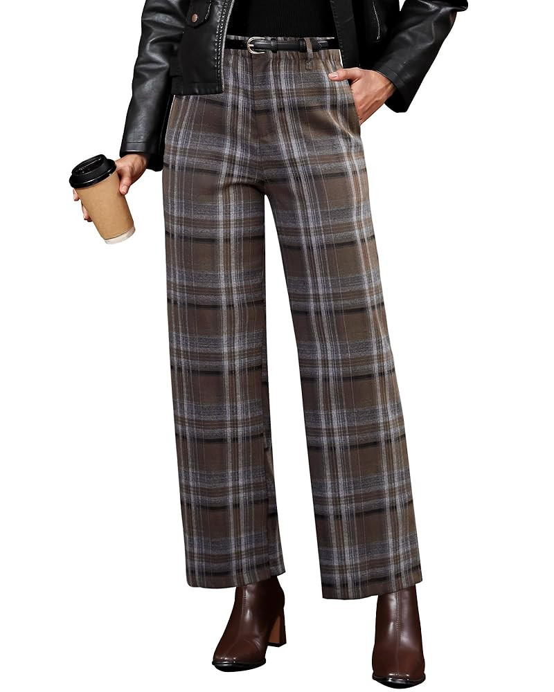 GRAPENT Plaid Pants for Women Wide Leg High Waisted Tartan Work Business Casual Elastic Waist Tro... | Amazon (US)
