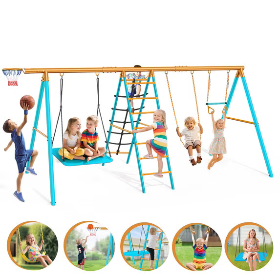 Swing Sets for Outdoor, 6 in 1 Heavy-Duty Metal Swing Sets, Kids Swing Sets for Backyard with 2 S... | Walmart (US)