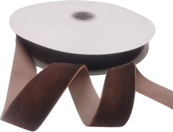 KLTRIBBON Nylon Velvet Ribbon Single Faced,1 Inch X 25Yards Spool (Brown) | Amazon (US)