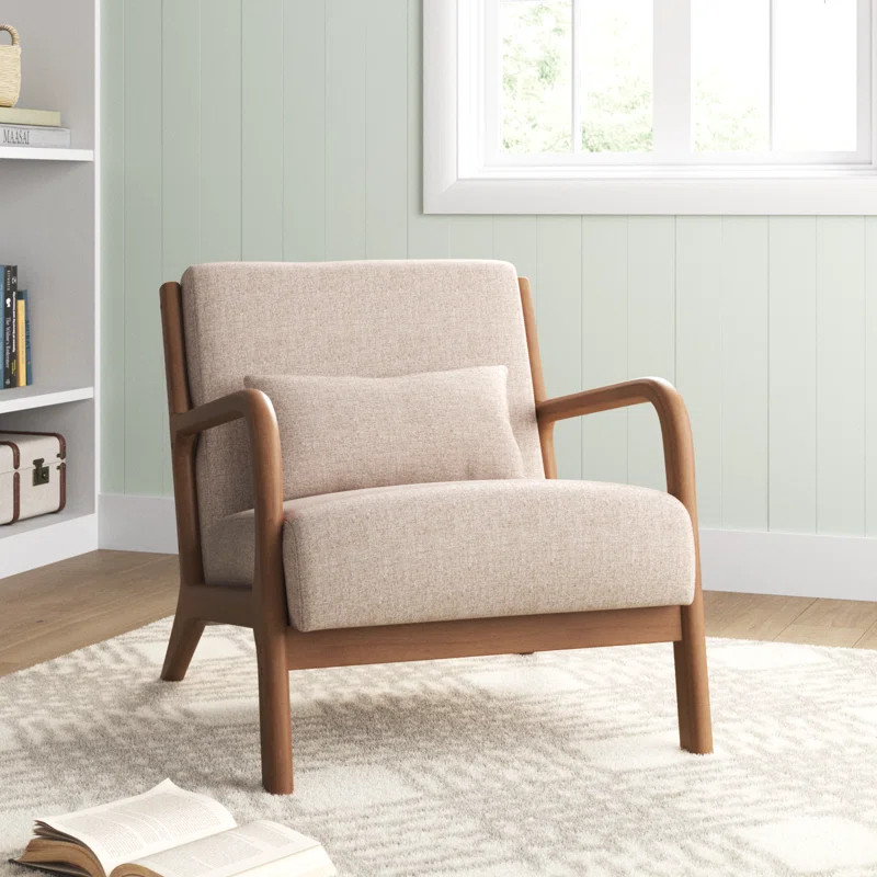 Hertford 26" Wide Upholstered Linen Blend Accent Chair with Wooden Legs and One Pillow | Wayfair North America