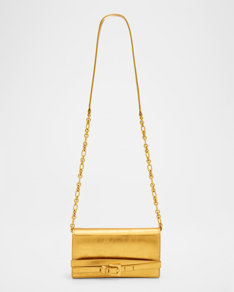 Anthem Belted Metallic Leather Crossbody Bag | Neiman Marcus