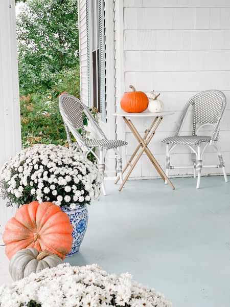 Fall front porch, outdoor seating, front porch table and chairs, fall decor, pumpkins and mums, serena and lily 

#LTKSeasonal #LTKhome