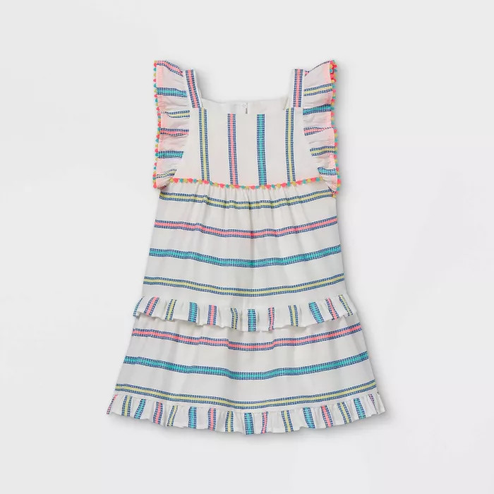 Toddler Girls' Striped Tiered Ruffle Sleeve Dress - Cat & Jack™ Cream | Target