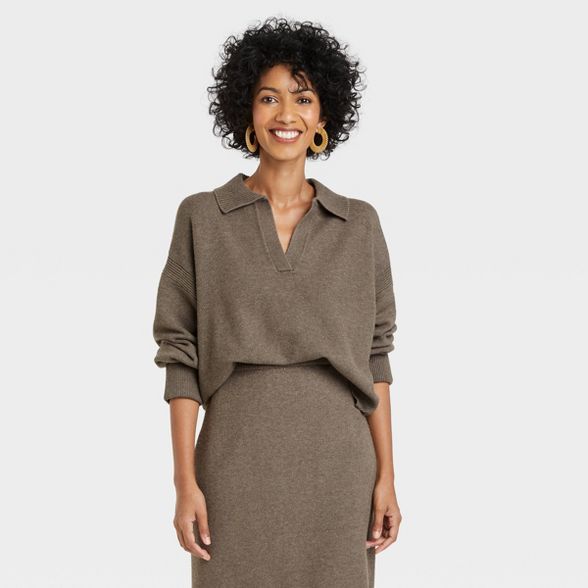 Women's Collared Split Neck Pullover Sweater - A New Day™ | Target