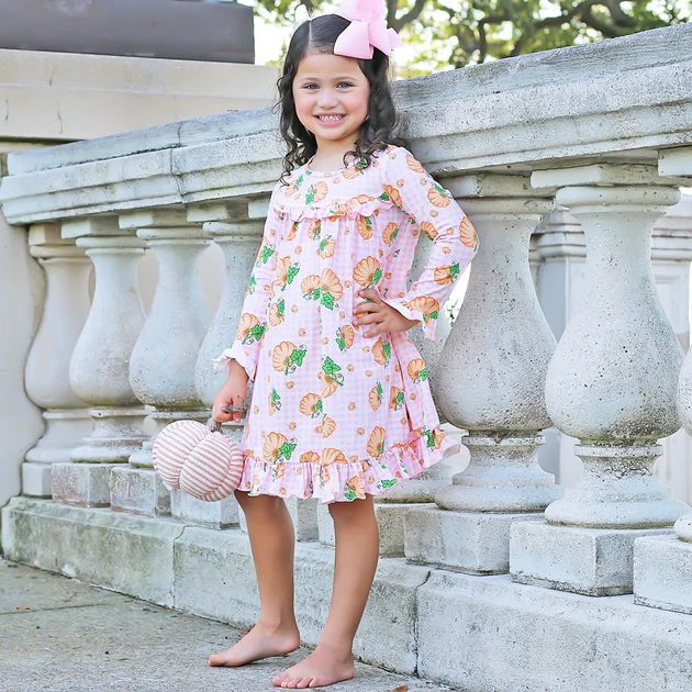 Pink Gingham Pumpkin Print Knit Gown | Classic Whimsy