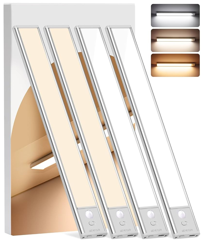 Under Cabinet Lighting Wireless, 4Pack Motion Sensor Light Indoor with 3 Color Temps, Dimmable Cl... | Amazon (US)