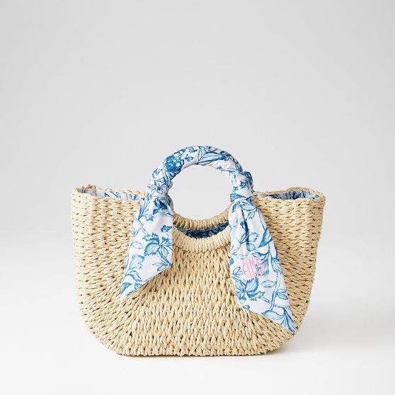 Sanderson Ribbon Wrapped Straw Bag | Mark and Graham