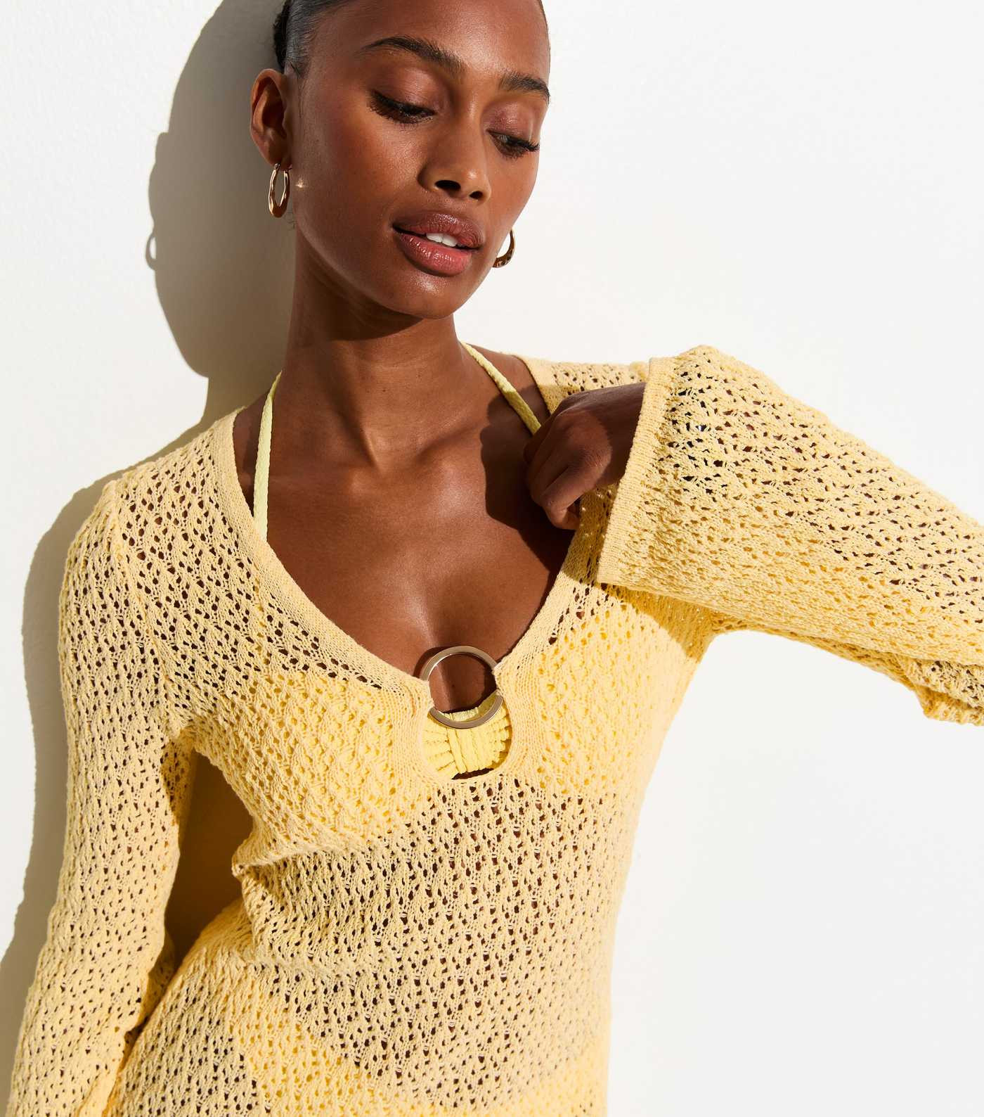 Light Yellow O-Ring Crochet Beach Kaftan Dress | New Look | New Look (UK)