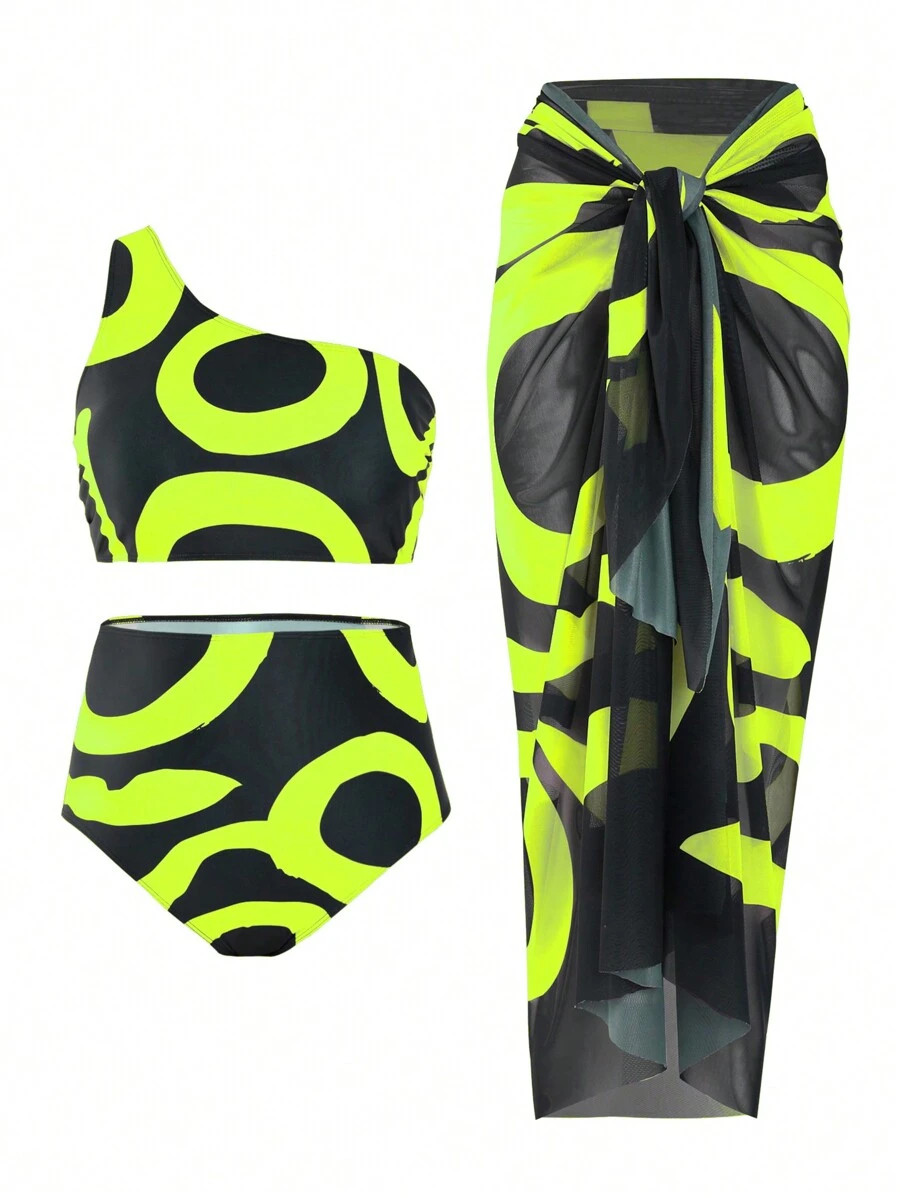 Swim Oasis Summer Beach Plus Size 3pcs Random Printed Bikini Set | SHEIN