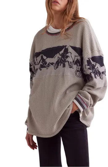 Free People Big Sky Cotton Waffle Knit Graphic T-Shirt in Grey at Nordstrom Rack, Size Large | Nordstrom Rack
