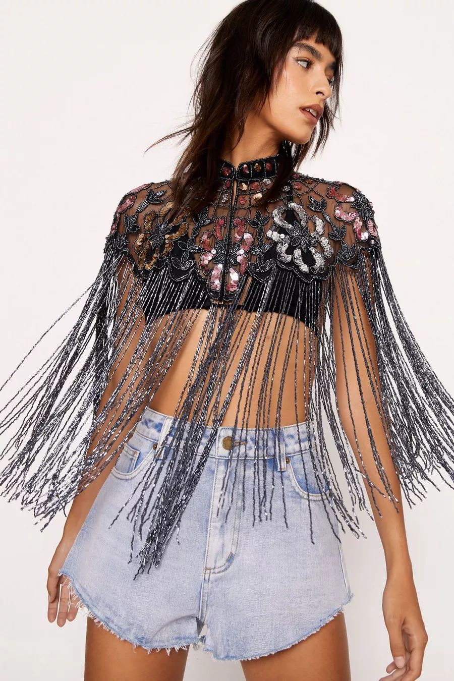 Flower Embellished Tassel Beaded Cape | Nasty Gal US