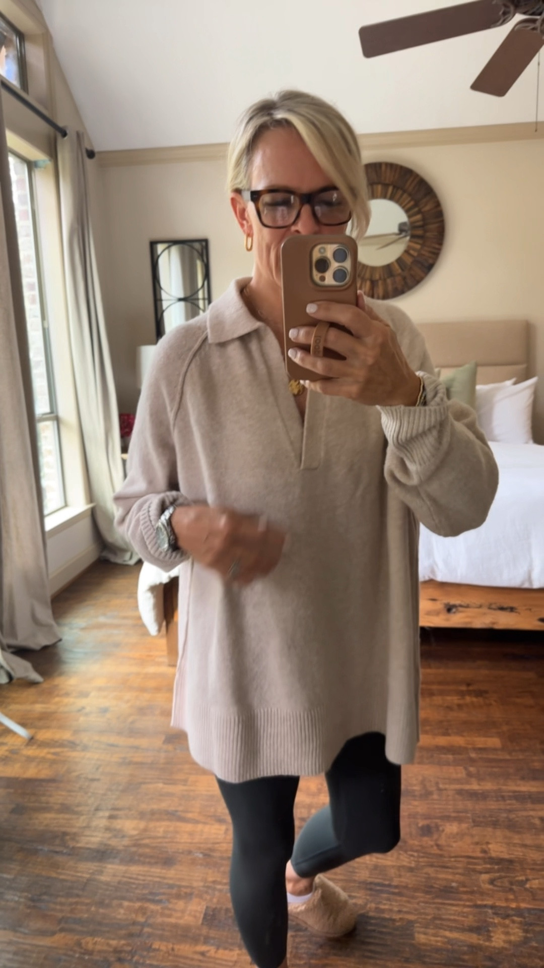 Cozy super soft polo sweater. Feels like cashmere but isn’t 
I’m wearing a small here and the fit is extremely oversized, I would advise sizing down one if not, two sizes 
Sweater is currently 40% off!

Paired with my newest color of Spanx booty boost leggings
They are SO GOOD! Hold you in in all the right places, do exactly what they say they do
I’m wearing the 7/8 length 

My color is Essex green 
Size up one size in these. Wearing a medium

Spanx – use code. CSWANSONXSPANX for 15% off plus free shipping!

#LTKOver40 #LTKActive #LTKFitness