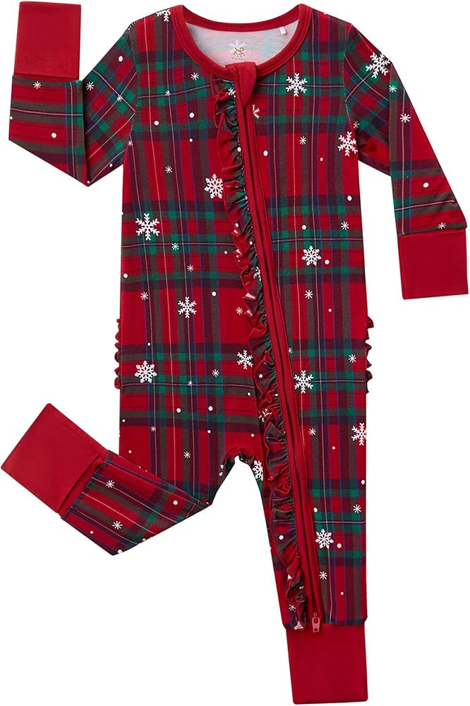 Bamboo Viscose Baby Girl Footless Pajamas Ruffled Baby Sleepers with 2 Way Zipper | Amazon (US)