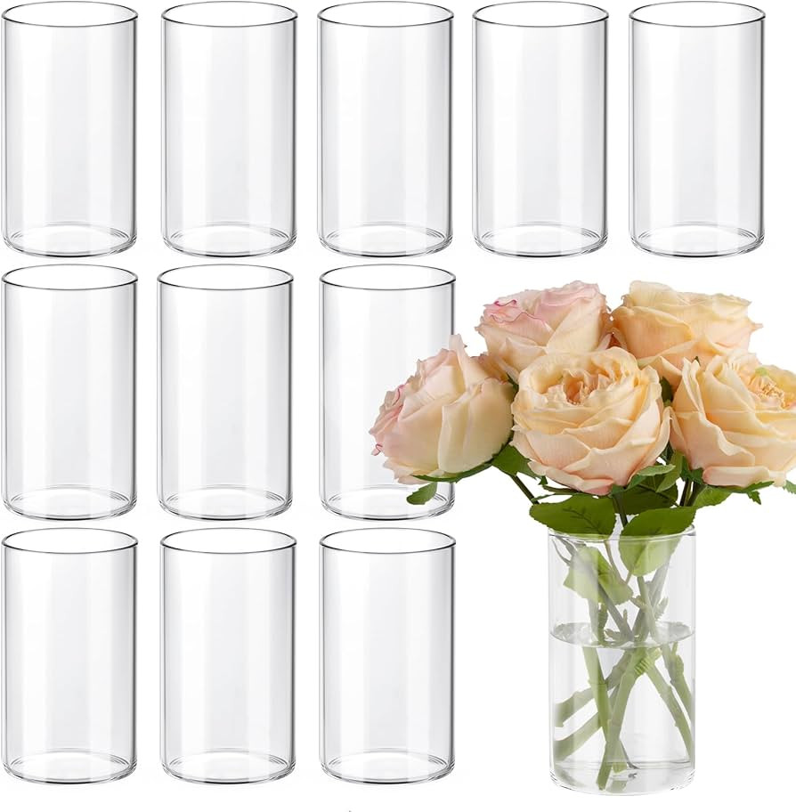 TBWIND 12pcs Glass Cylinder Vases for Centerpieces, 6 Inch Clear Flower Vases for Wedding Decorat... | Amazon (US)