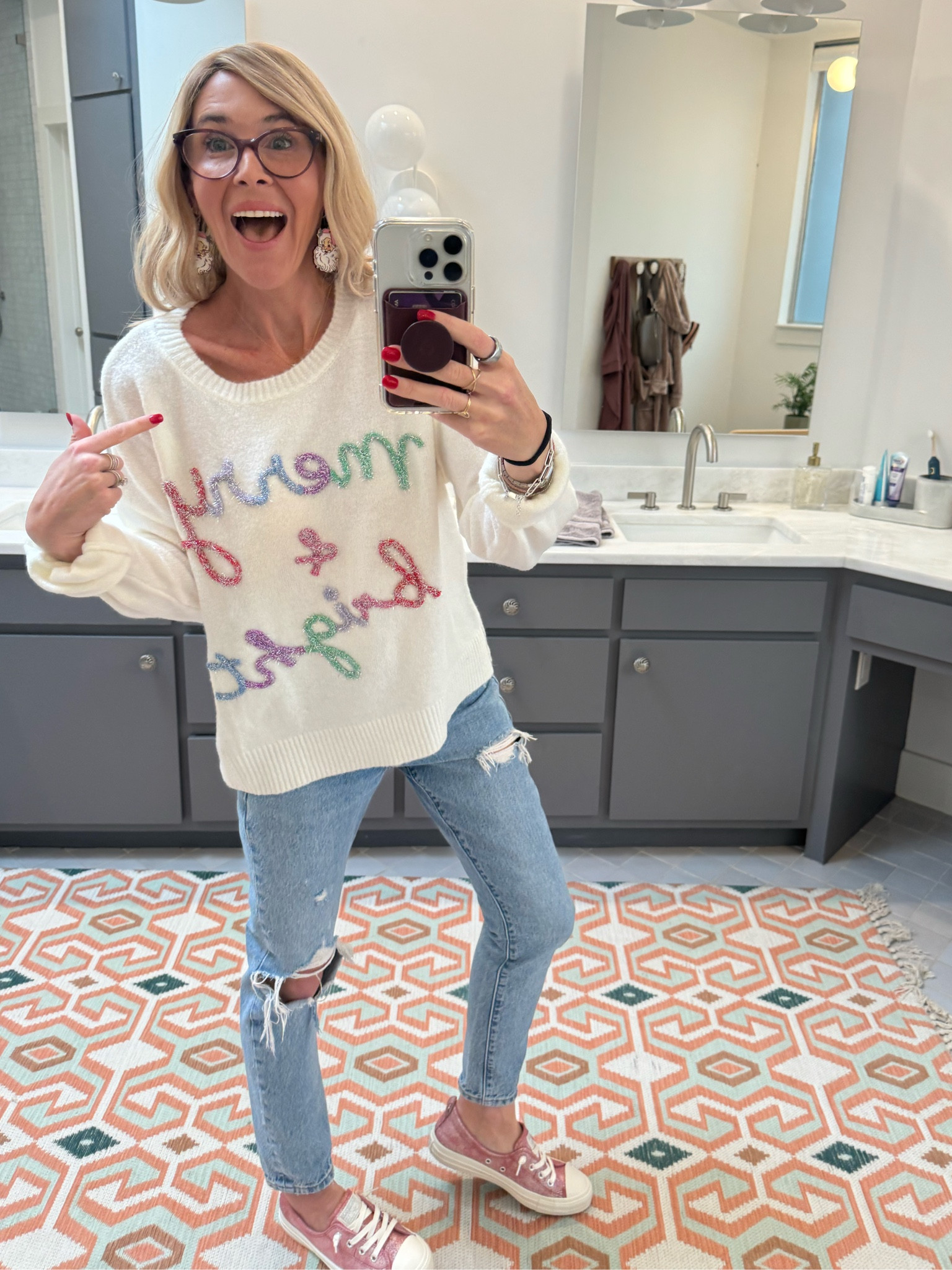 Today’s festive outfit! 🎄I sized up in the sweater to a medium. 

#LTKOver40 #LTKFindsUnder50 #LTKStyleTip