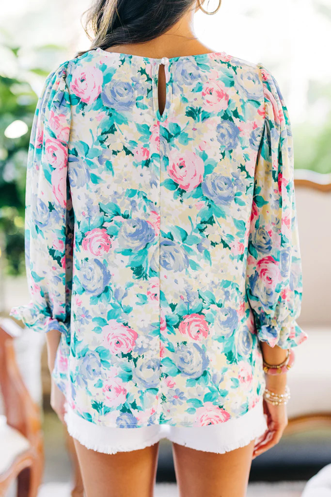 Get Happy Ivory White Floral Blouse | The Mint Julep Boutique