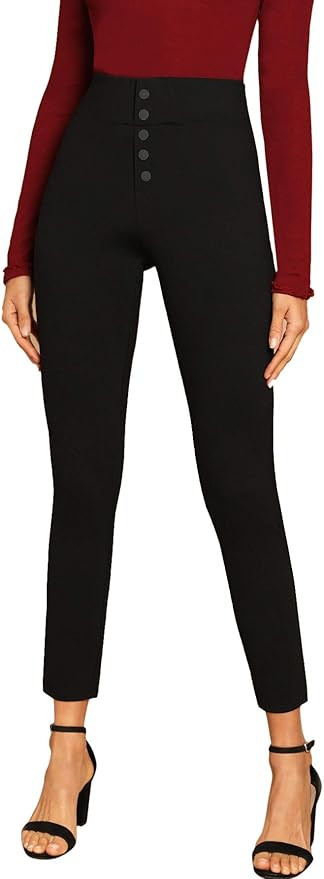 SweatyRocks Women's Casual Skinny Leggings Stretchy High Waisted Work Pants | Amazon (US)