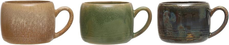 Creative Co-Op 5.5 Inches Stoneware Rustic Finish, Multicolor, Set of 3 Mugs | Amazon (US)