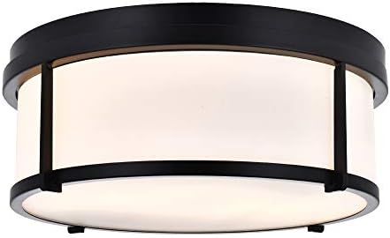 SOTTAE 2-Light Flush Mount Ceiling Light Fixture,Black Frame and White Glass Drum Shade Light,Cei... | Amazon (US)