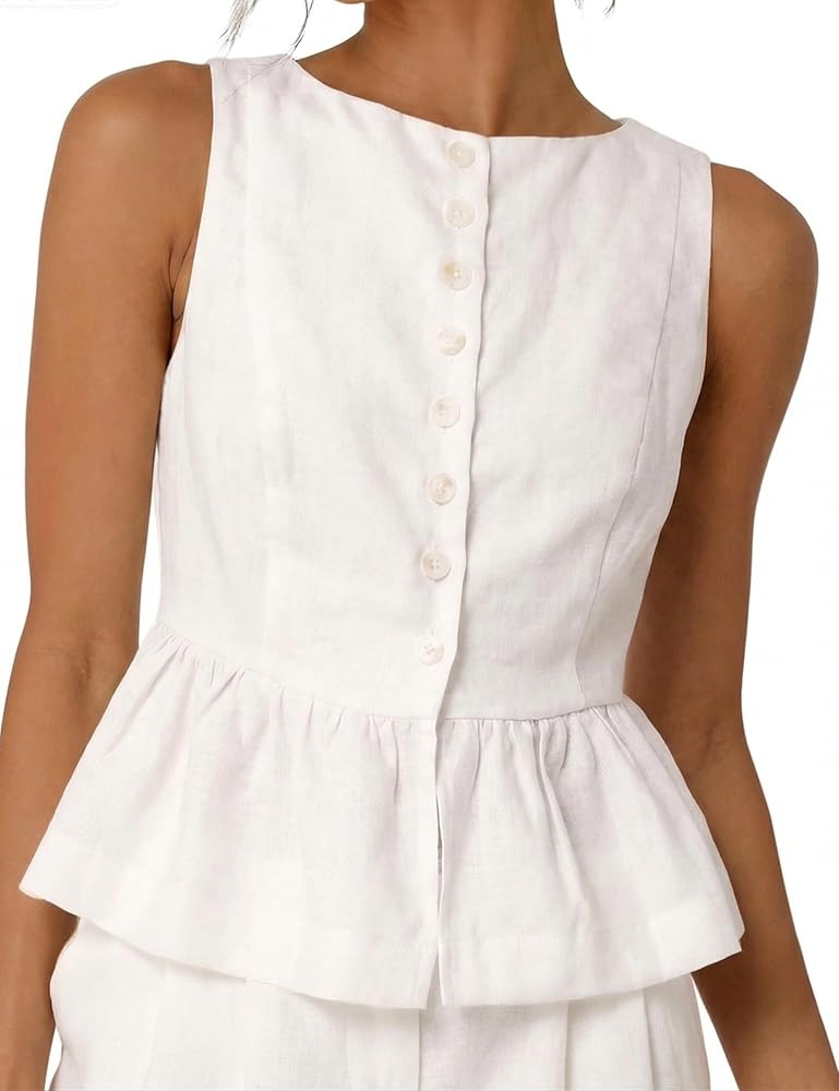 SKIKYAN Women's Linen Tank Top Sleeveless Ruffled Hem Peplum Top | Amazon (US)