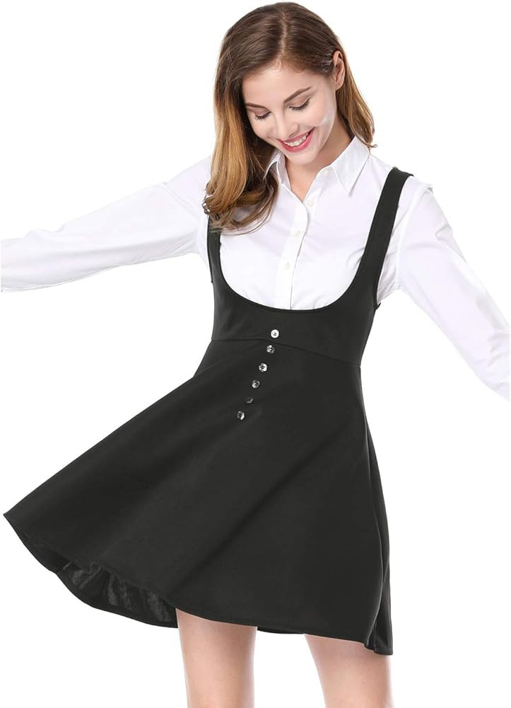 Allegra K Women's Button Decor Overalls Pinafore Dress Suspenders Skirt | Amazon (US)