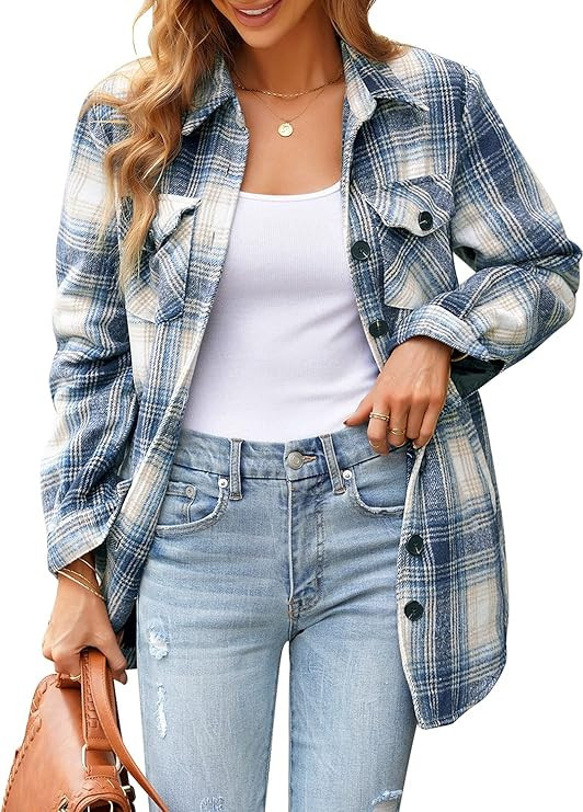 GRAPENT Women's Oversized Plaid Button Down Shirt Quilted Lined Shacket Jacket | Amazon (US)
