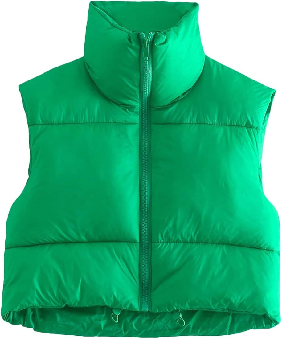 Women's Winter Cropped Puffer Vest Crop Jackets For Women Full Zip Stand Collar Padded Lightweight O | Amazon (US)