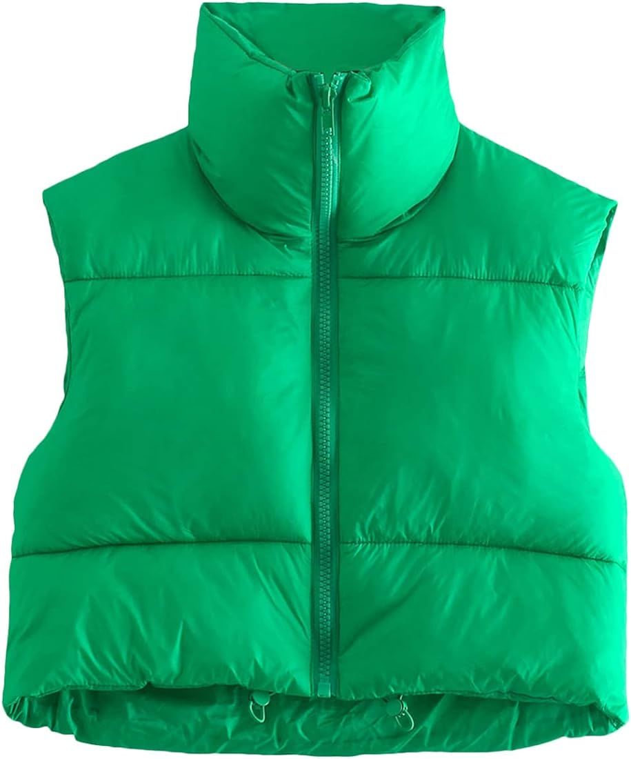 Women's Winter Cropped Puffer Vest Crop Jackets For Women Full Zip Stand Collar Padded Lightweight O | Amazon (US)