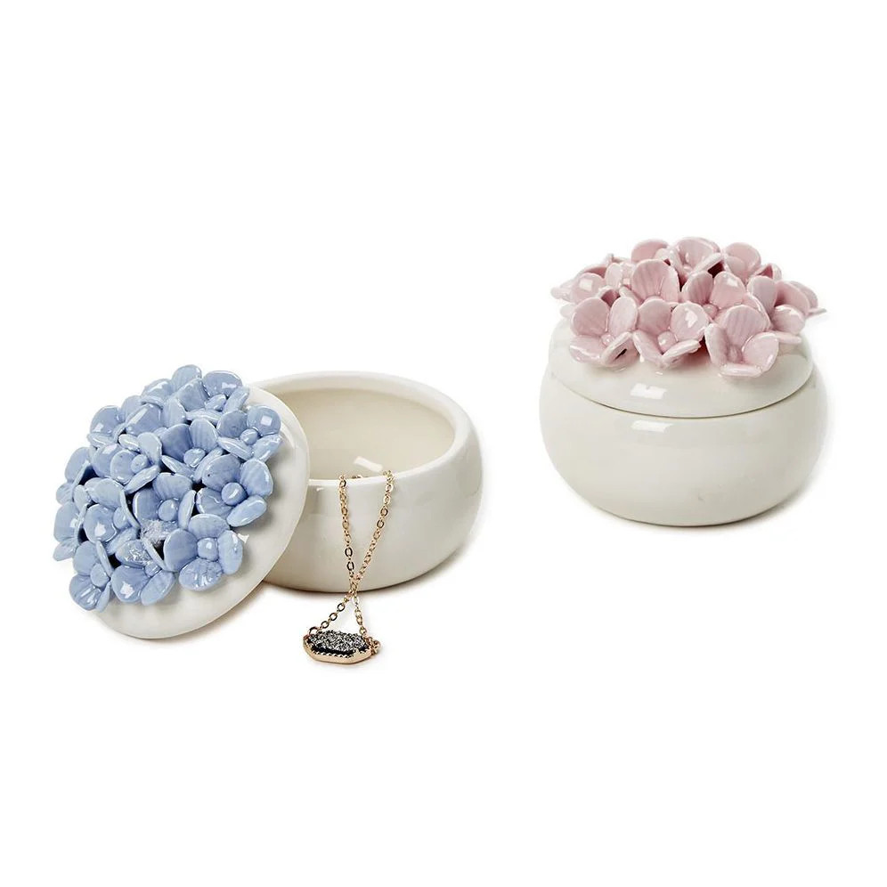 Hydrangea Lidded Trinket Jewelry Box - Lid Assorted Pink and Blue | Paper Source