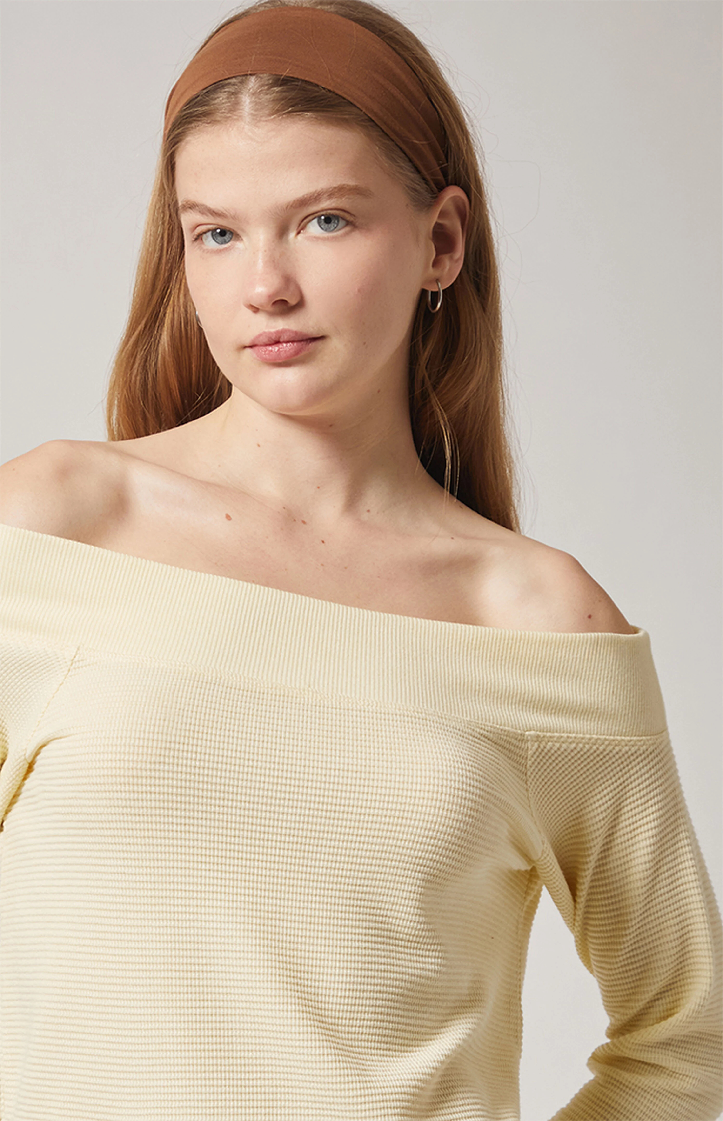 PAC 1980 Active Aspen Waffle Knit Off-The-Shoulder Sweatshirt | PacSun