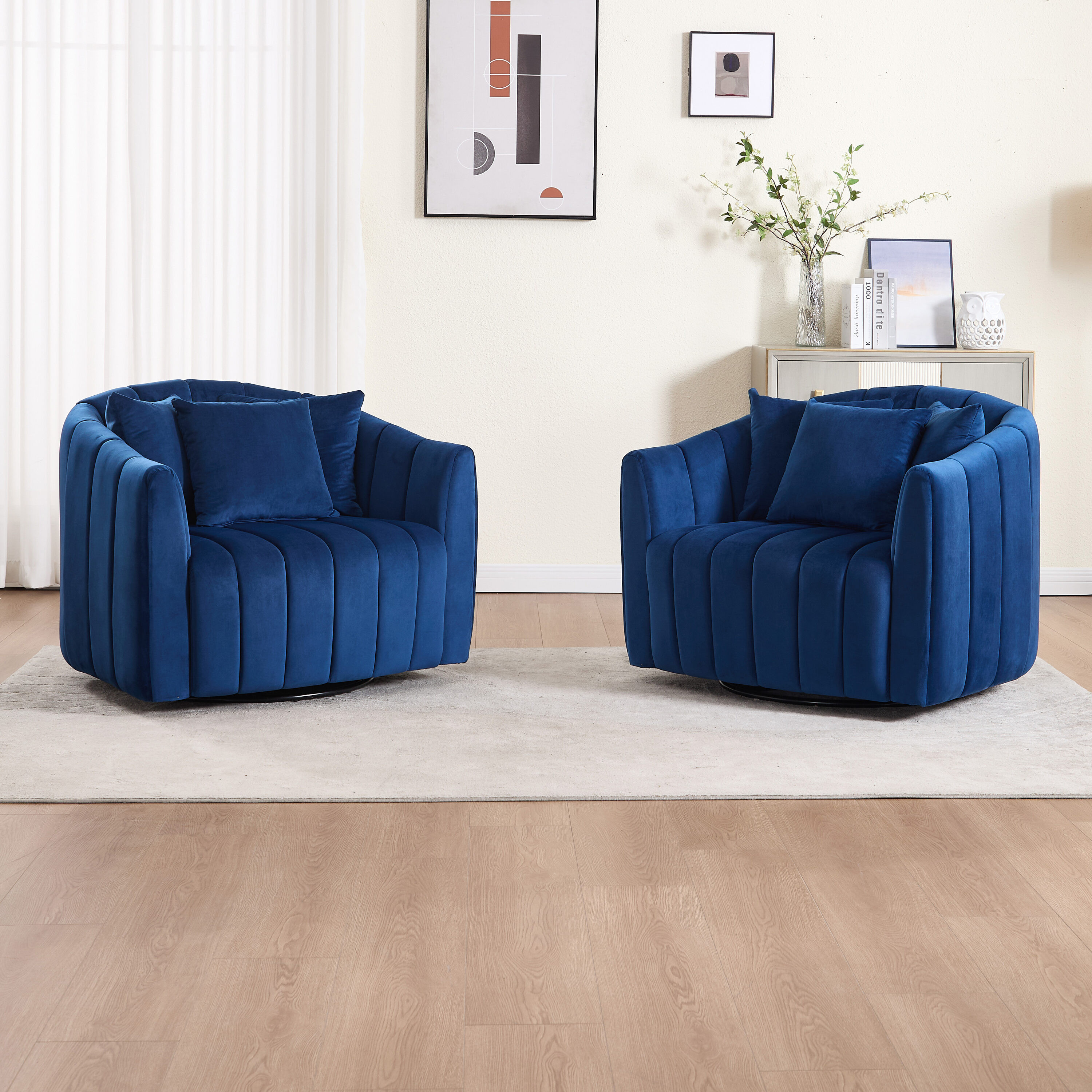 Hrinhom 40.35-in W Modern NAVY Velvet Swivel Barrel Armchair one_size in Blue | HC-S1200X2-NAVY | Lowe's