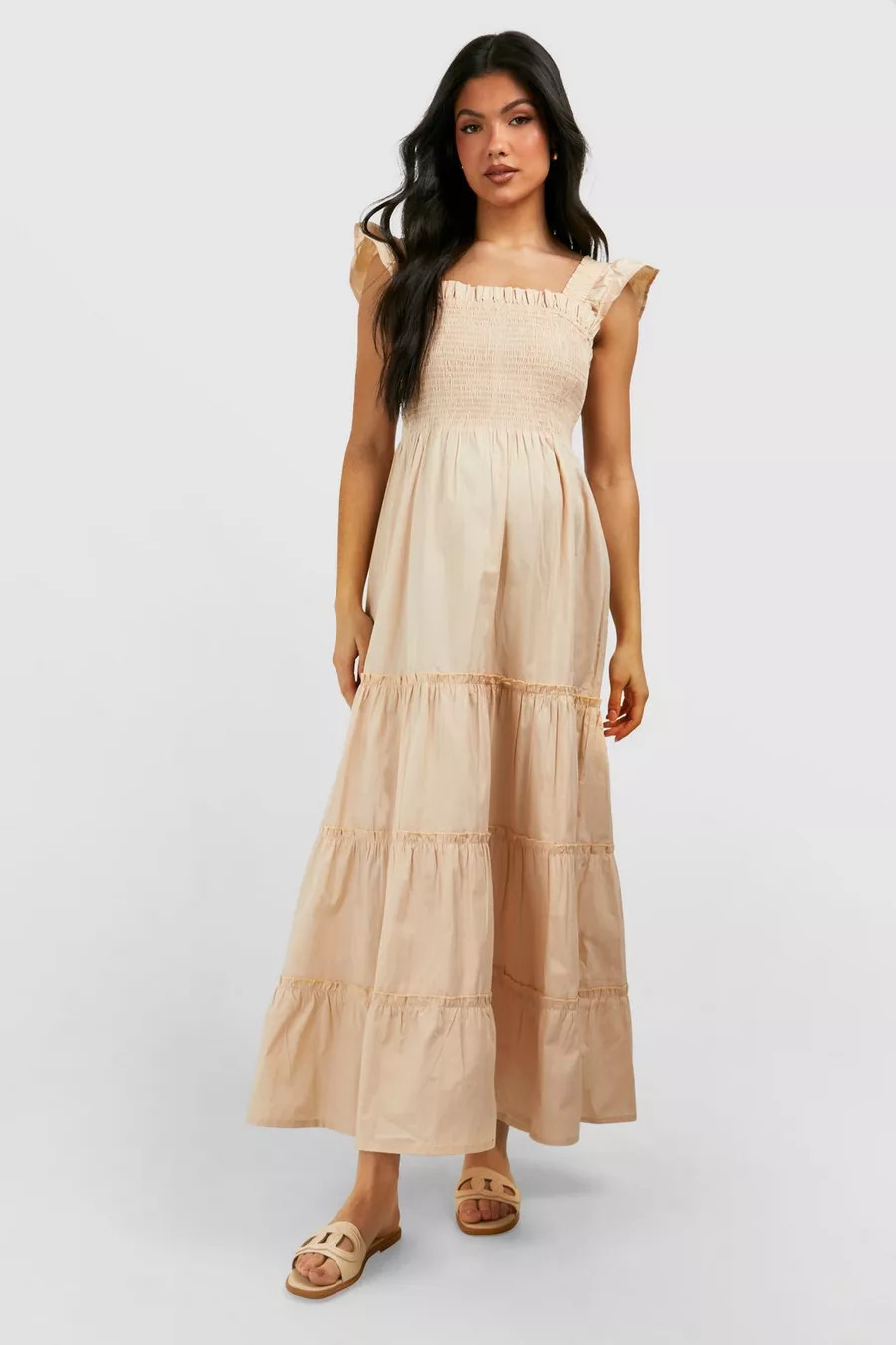 Maternity Frill Sleeve Midaxi Dress | Maternity Dress  | boohoo (US & Canada)