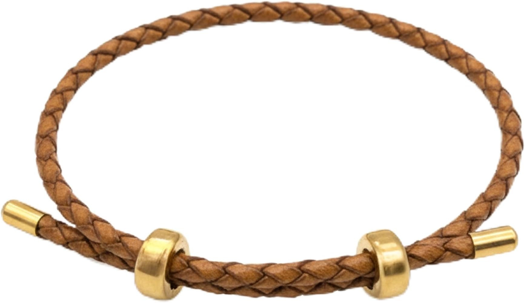 18K Gold Plated Stainless Steel Braided Leather Bracelet for Women - Adjustable Genuine Cowhide W... | Amazon (US)
