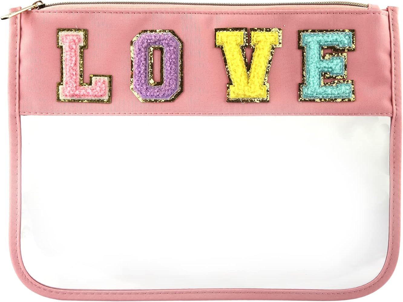 SAVITA Chenille Letter Clear Bag, 8x11.8inch Clear Zipper Pouch for Travel Multipurpose Waterproof C | Amazon (US)