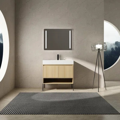 36" Bathroom Vanity Featuring Resin Sink And Strong Cabinet Structure - Oak Modern With Practical Appearance | Wayfair North America