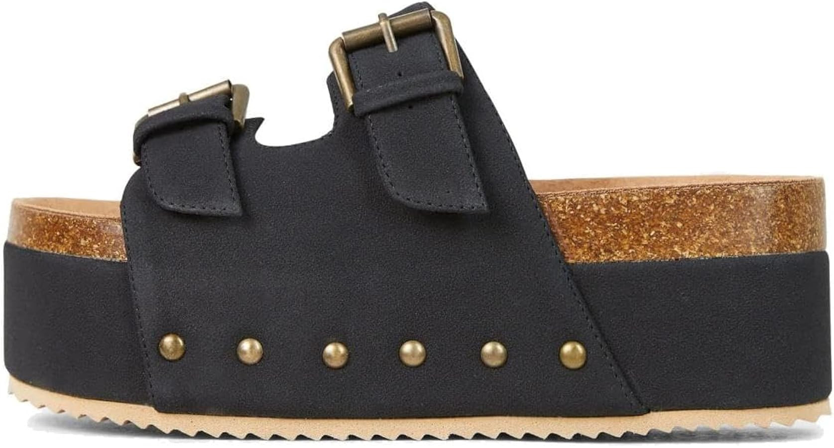 MICIFA Women's Cork Platform Sandals Suede Buckled Band Clogs Slip On Flatform Slides Shoes | Amazon (US)