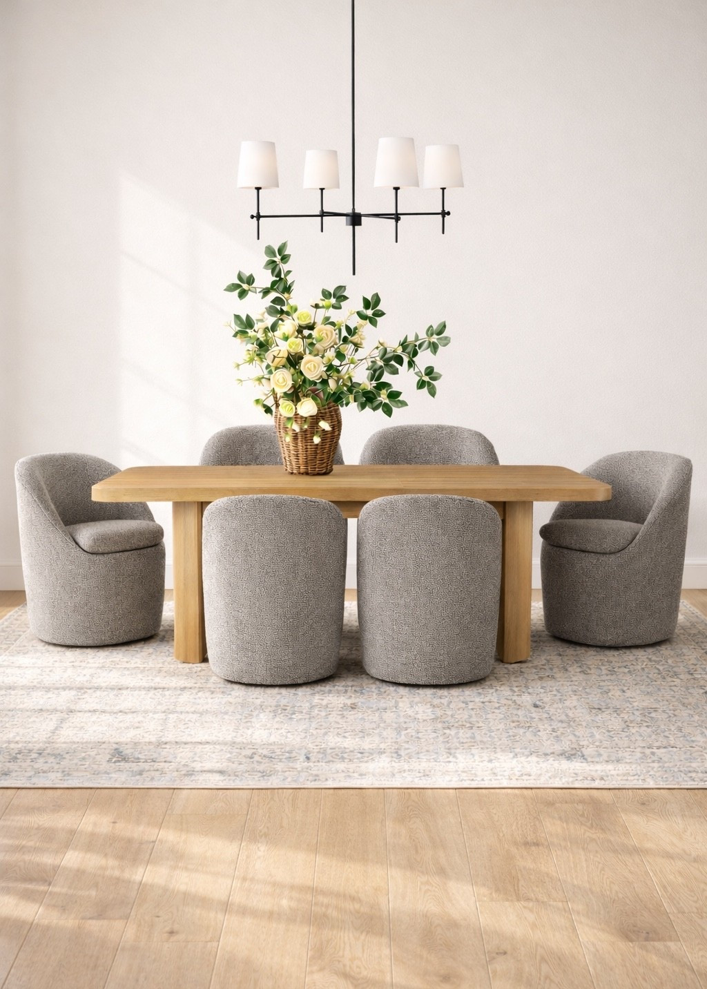 New dining room design!

These boucle chairs are the perfect color for hiding spills and the texture is a must with  kids. 

Walmart dining room tables for the win! Designer look for less!

Wall color is Alabaster by Sherwin Williams 

Dining room chairs, dining room rug, dining room table, chandeliers, stems, table decor, home design

#LTKHome