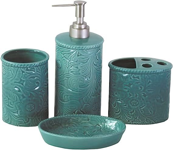 HiEnd Accents Savannah 4 Piece Ceramic Bathroom Countertop Set with Soap Lotion Dispenser, Tumble... | Amazon (US)