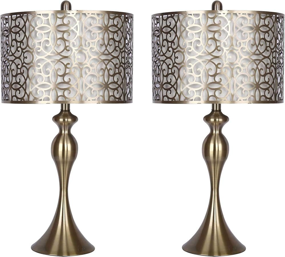 Grandview Gallery 27" Antique Soft Brass Table Lamp w/Sleek Curvy Body & Antique Soft Brass Shades (Set of 2) | Amazon (US)