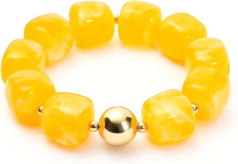 Beaded Bracelets for Women Chunky Cube Marble Pattern Acrylic Stretch Bracelet with Gold Bead Acc... | Amazon (US)