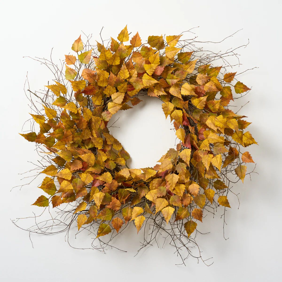 Golden Yellow & Brown Birch Leaf Fall Front Door Wreath | Darby Creek Trading