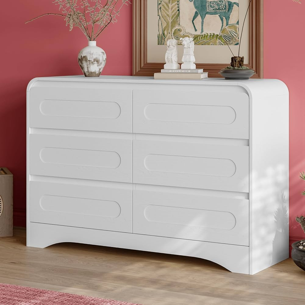 White Dresser,Bedroom 6 Drawers Dresser, 47" Dressers & Chests of Drawers with Hidden Handle Wood... | Amazon (US)