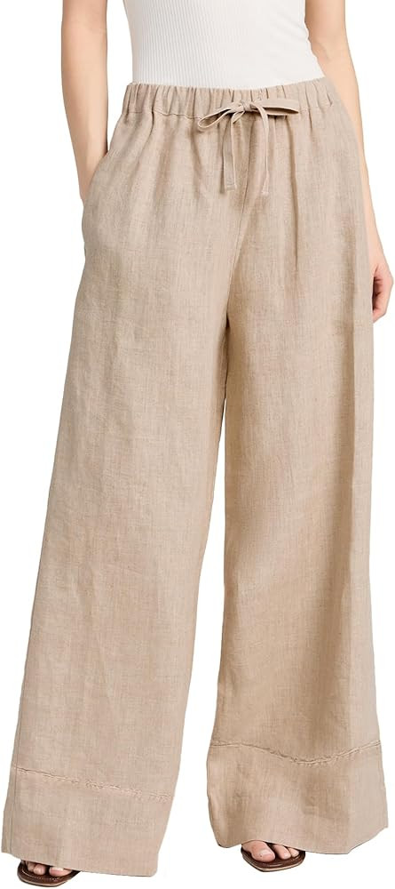 Ainangua Women Linen Palazzo Pants Casual Elasticated Drawstring Waist Wide Leg Trousers Trendy B... | Amazon (US)