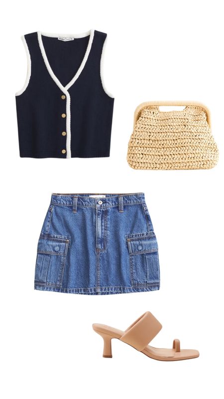 Sweater vest, mini skirt, clutch bag, Abercrombie, mule heels 

#LTKstyletip #LTKitbag